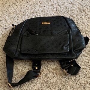 Black Monogram Faux Leather Backpack - Unbranded